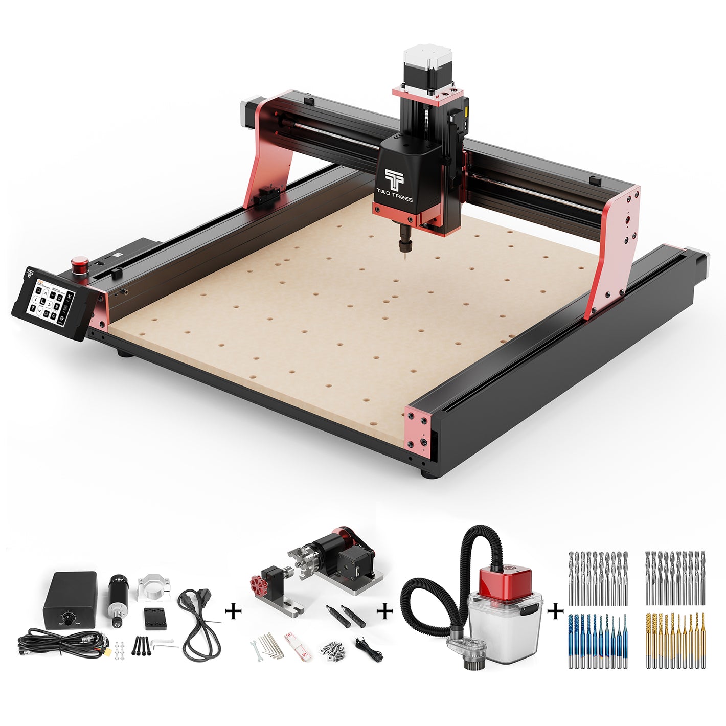 Twotrees TTC450 PRO CNC Router Machine + 500W Motor + 4th Axis Module + Vacuum Cleaner  +End Mills